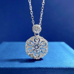 Certified 1/2 ct. t.w. Moissanite Diamond Flower Pendant Necklace NEW